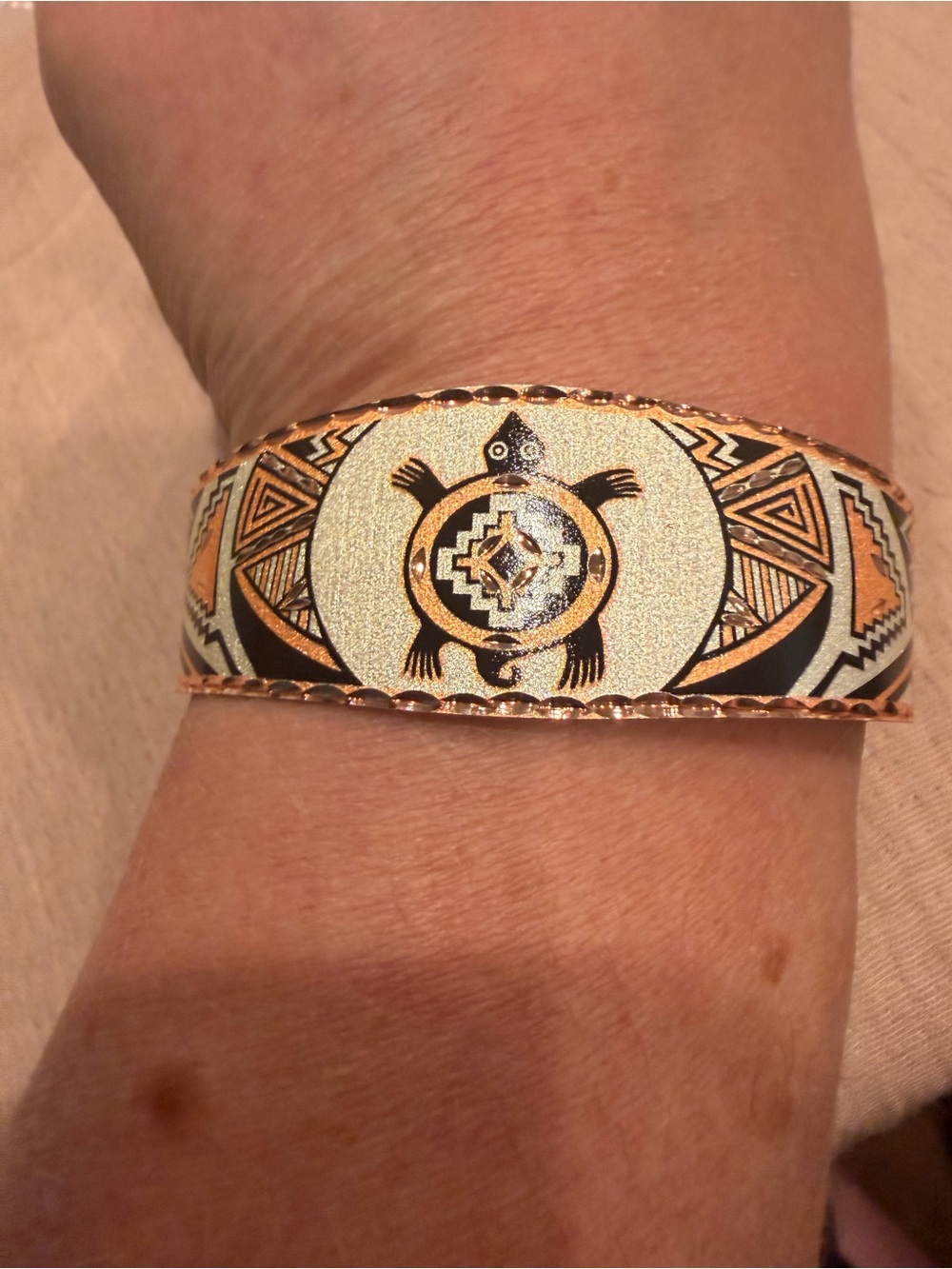 Copper and Black Turtle Enamel Cuff Bracelet - Women Jewelry